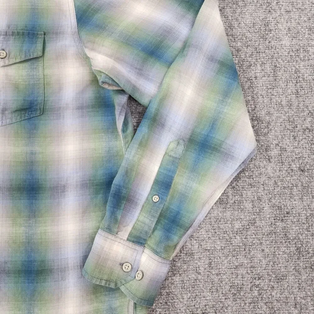 Banana Republic Shirt Mens XL Plaid Linen Blend Long Sleeve Button Up Coastal